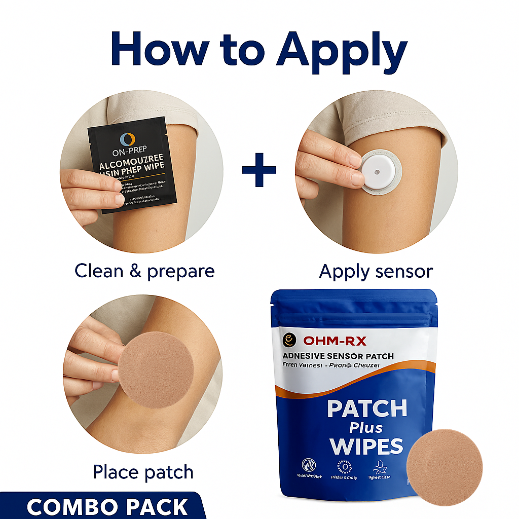 OhmRx Libre 2 Patch + OHM PREP Wipe – Waterproof, Pre‑Cut Adhesive Combo Pack