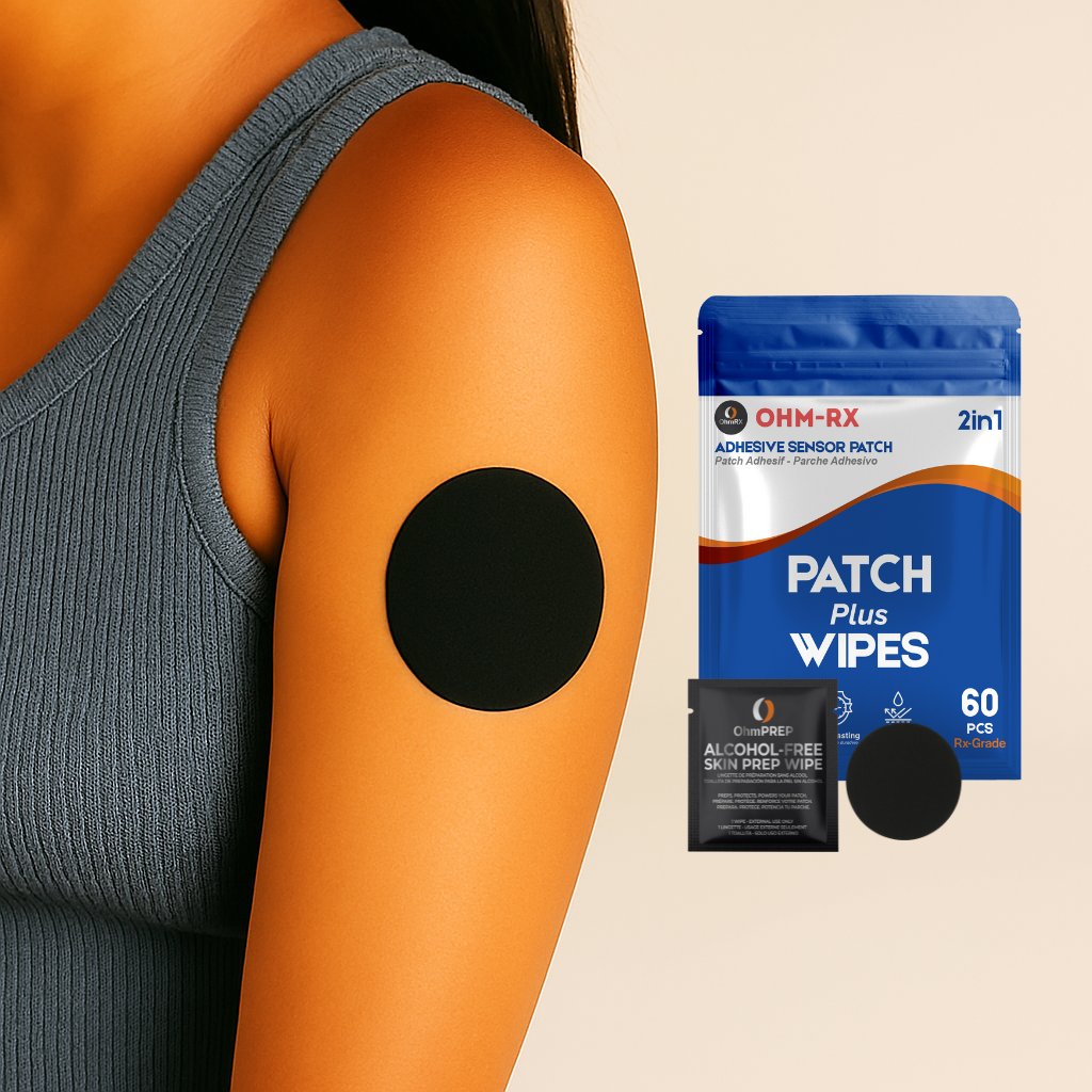 OhmRx Libre 2 Patch + OHM PREP Wipe – Waterproof, Pre‑Cut Adhesive Combo Pack