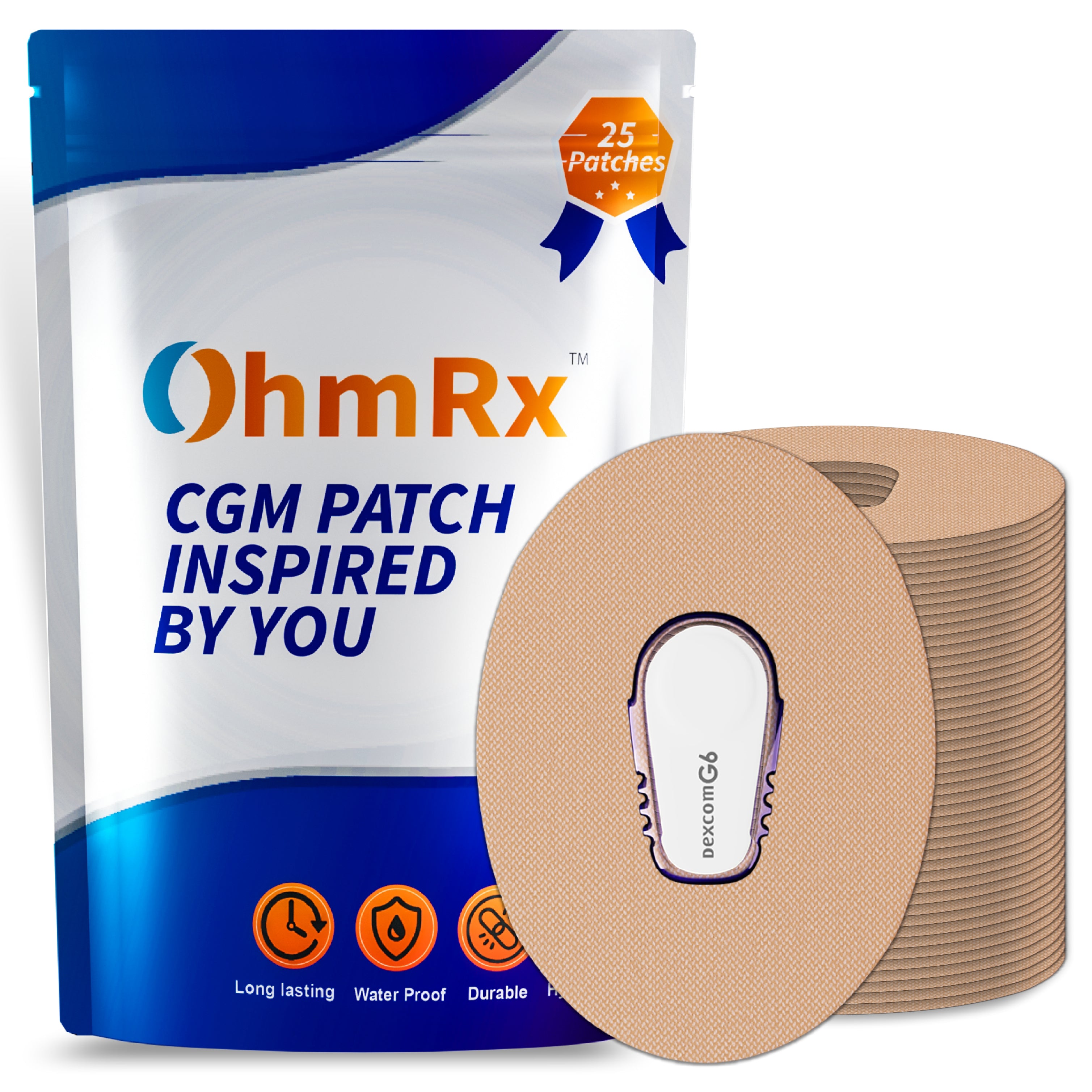 OhmRx Dexcom G6 Adhesive Patches – Waterproof, Pre‑Cut