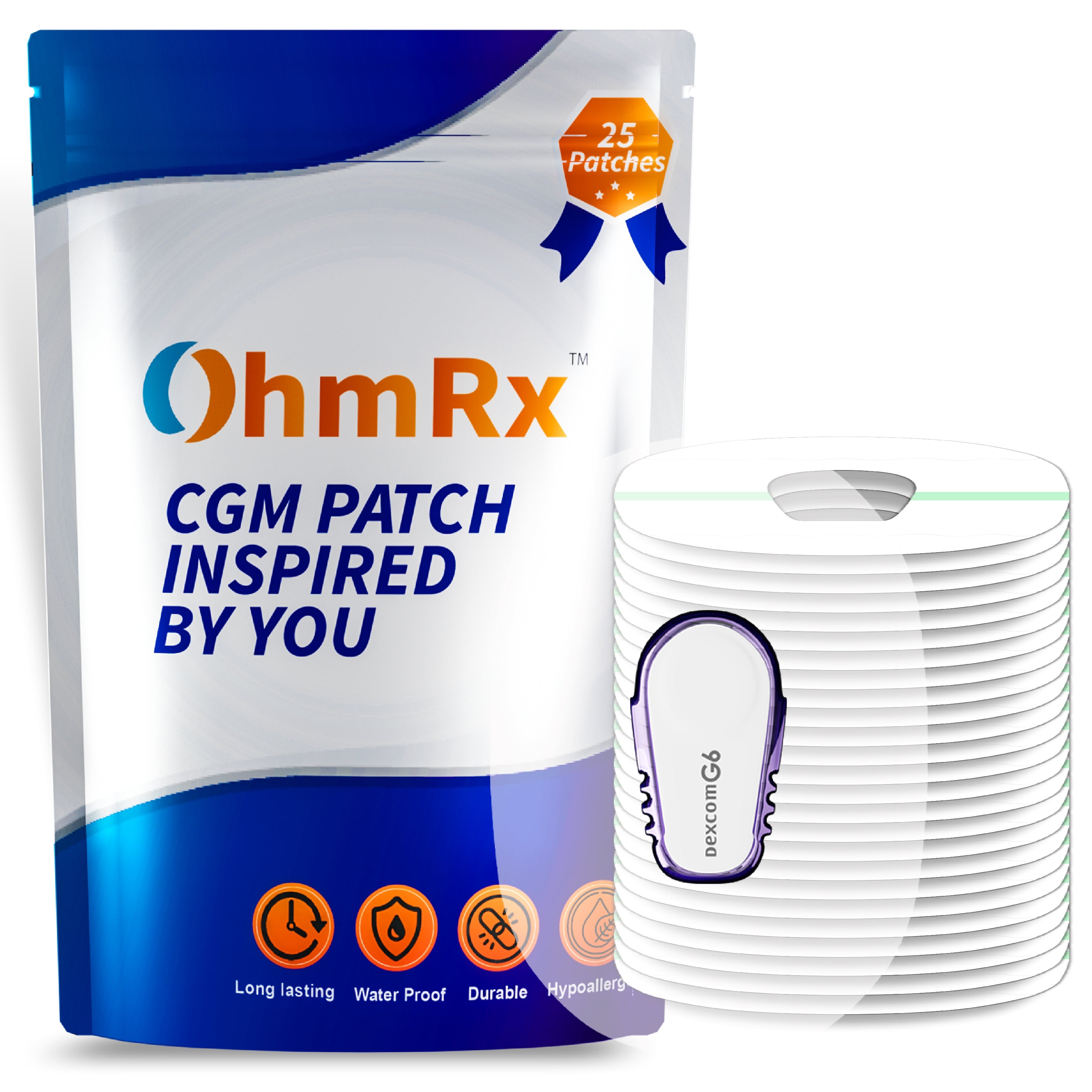 OhmRx Dexcom G6 Adhesive Patches – Waterproof, Pre‑Cut
