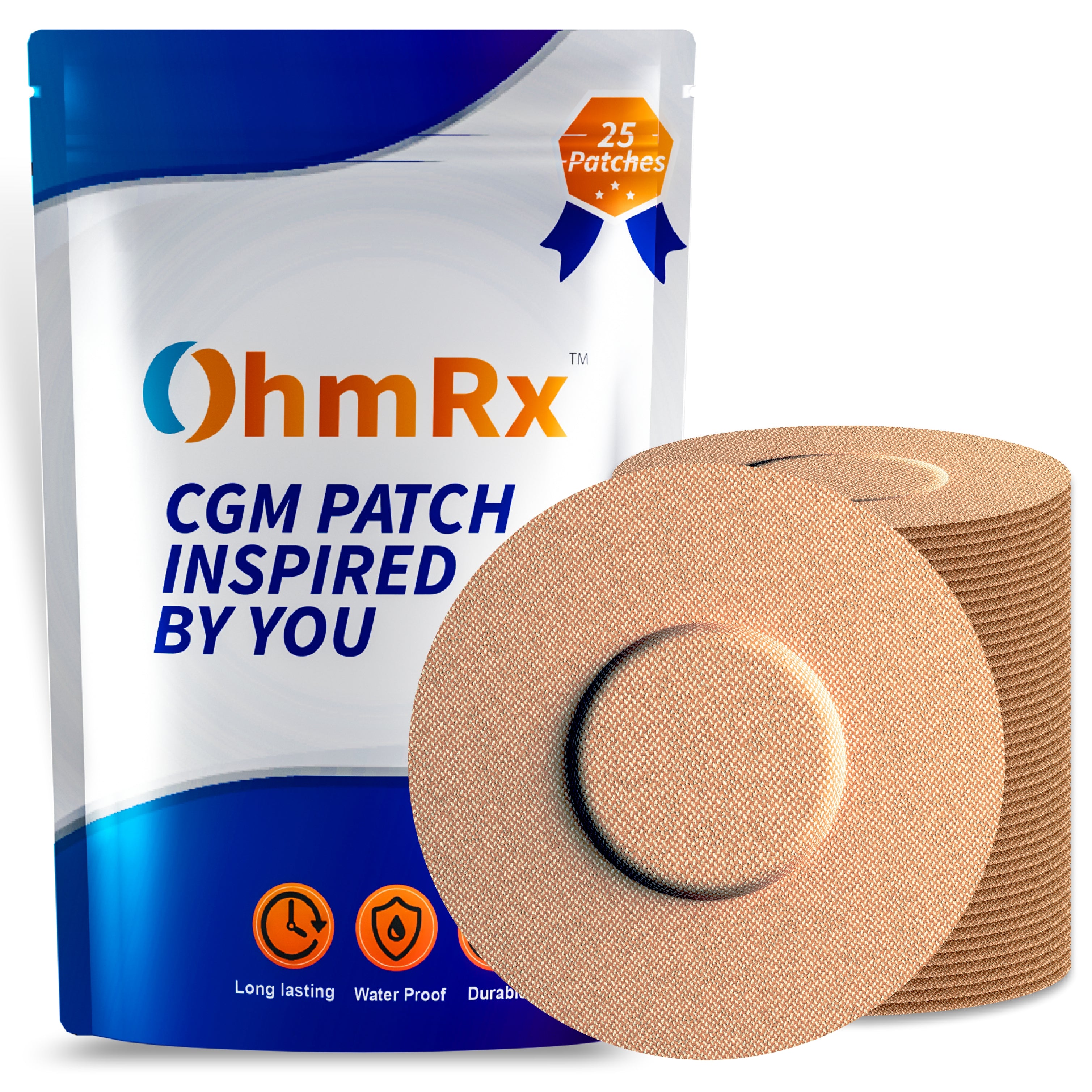 OhmRx Libre 2 / Libre 2 Plus Waterproof Sensor Covers – Pre‑Cut Adhesive Patches (Pack of 25)