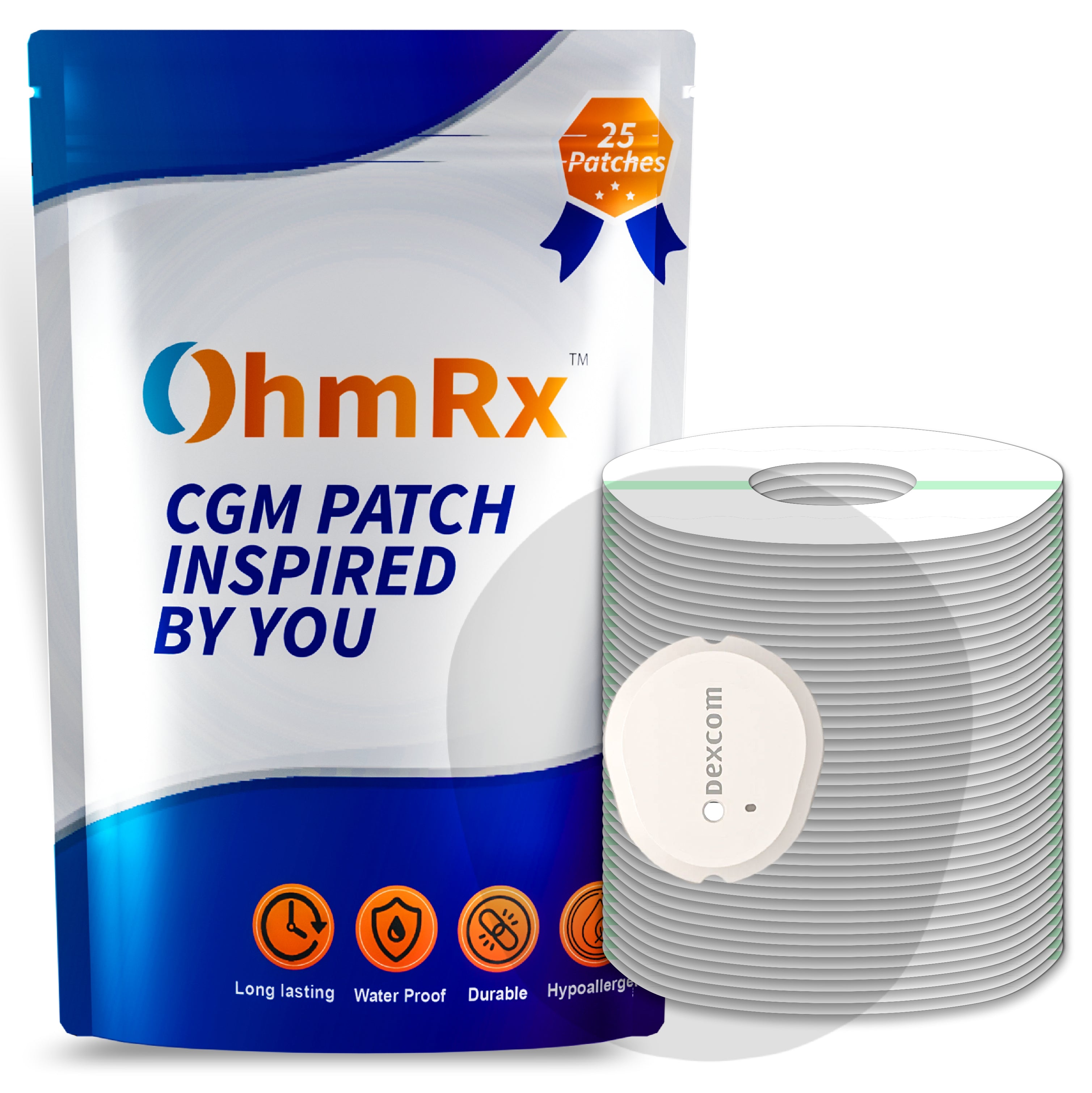 OhmRx Dexcom G7 Adhesive Patches – Waterproof, Pre‑Cut