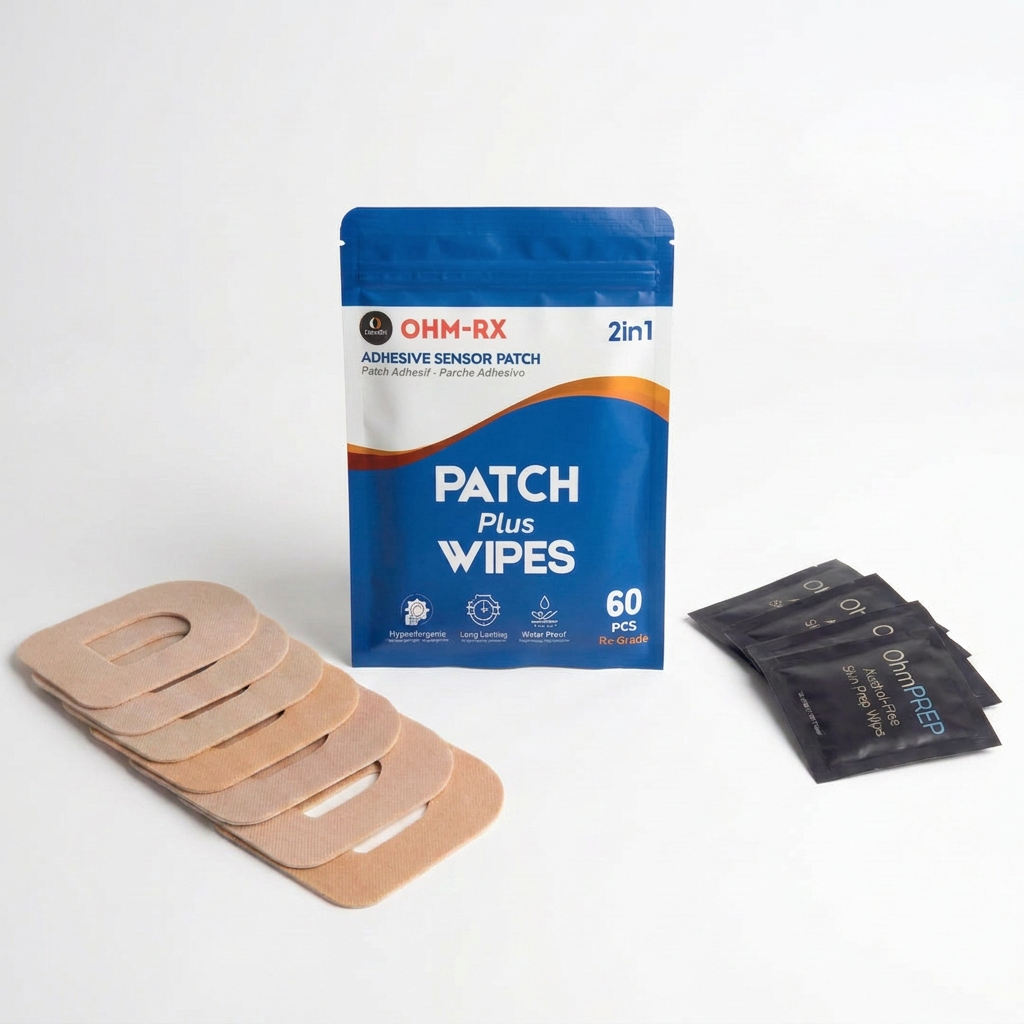 Omnipod 5 Adhesive Patch + OHM PREP Skin Prep Wipe – 2‑in‑1 CGM Prep & Protection Set