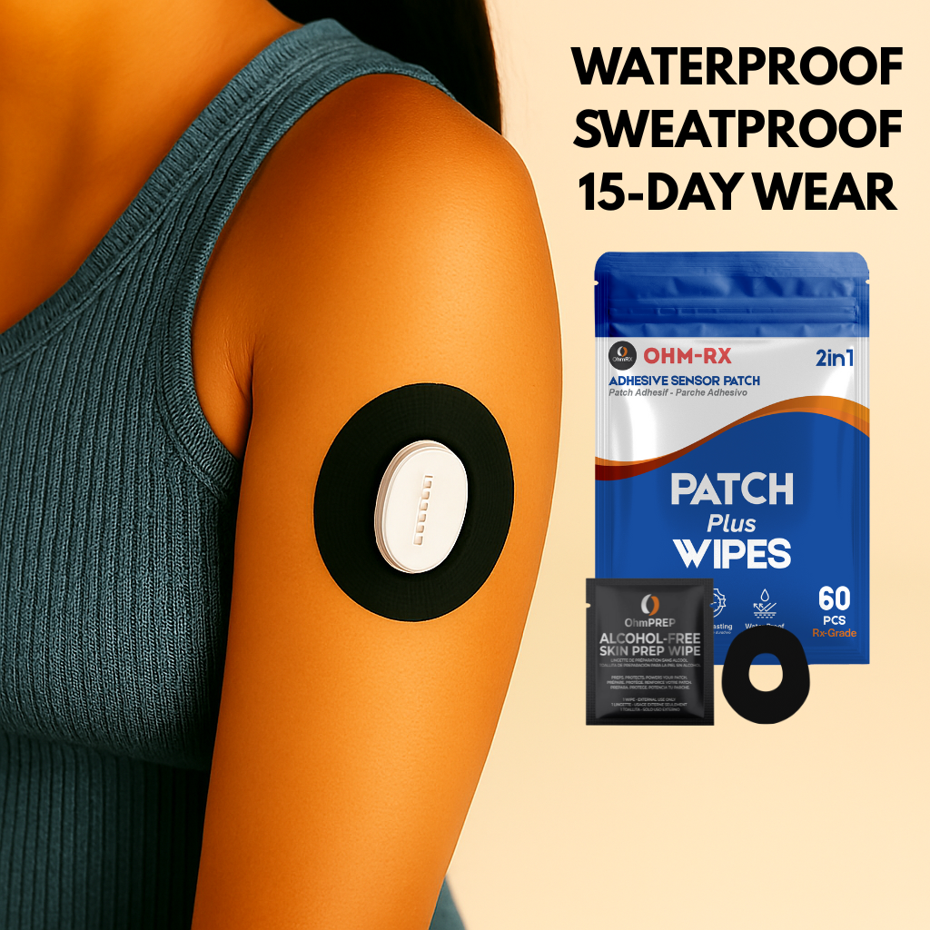 OhmRx Dexcom G7 Brown Adhesive Patch + OHM PREP Skin Prep Wipe | Combo Pack | Waterproof, Hypoallergenic, Long-Lasting CGM Support