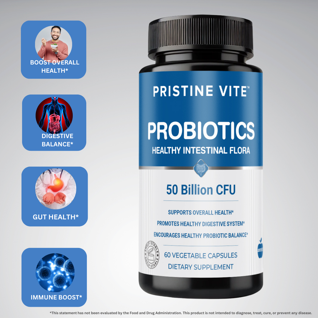 Pristine Vite Probiotics - 50 Billion CFU - Supports Digestive & Immune Health - 60 Capsules