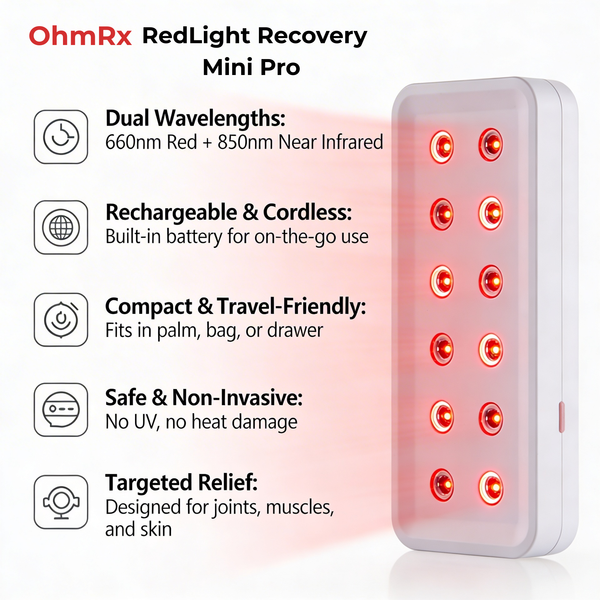 OhmRx RedLight Recovery Mini Pro – Portable Red & NIR LED Device