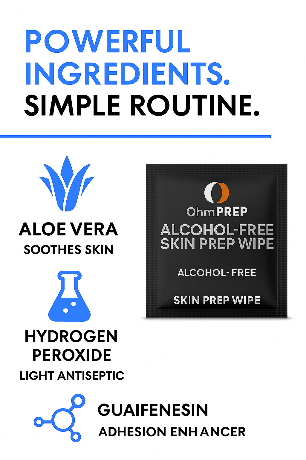 OHM PREP Alcohol‑Free Skin Prep Wipes – 50 Count