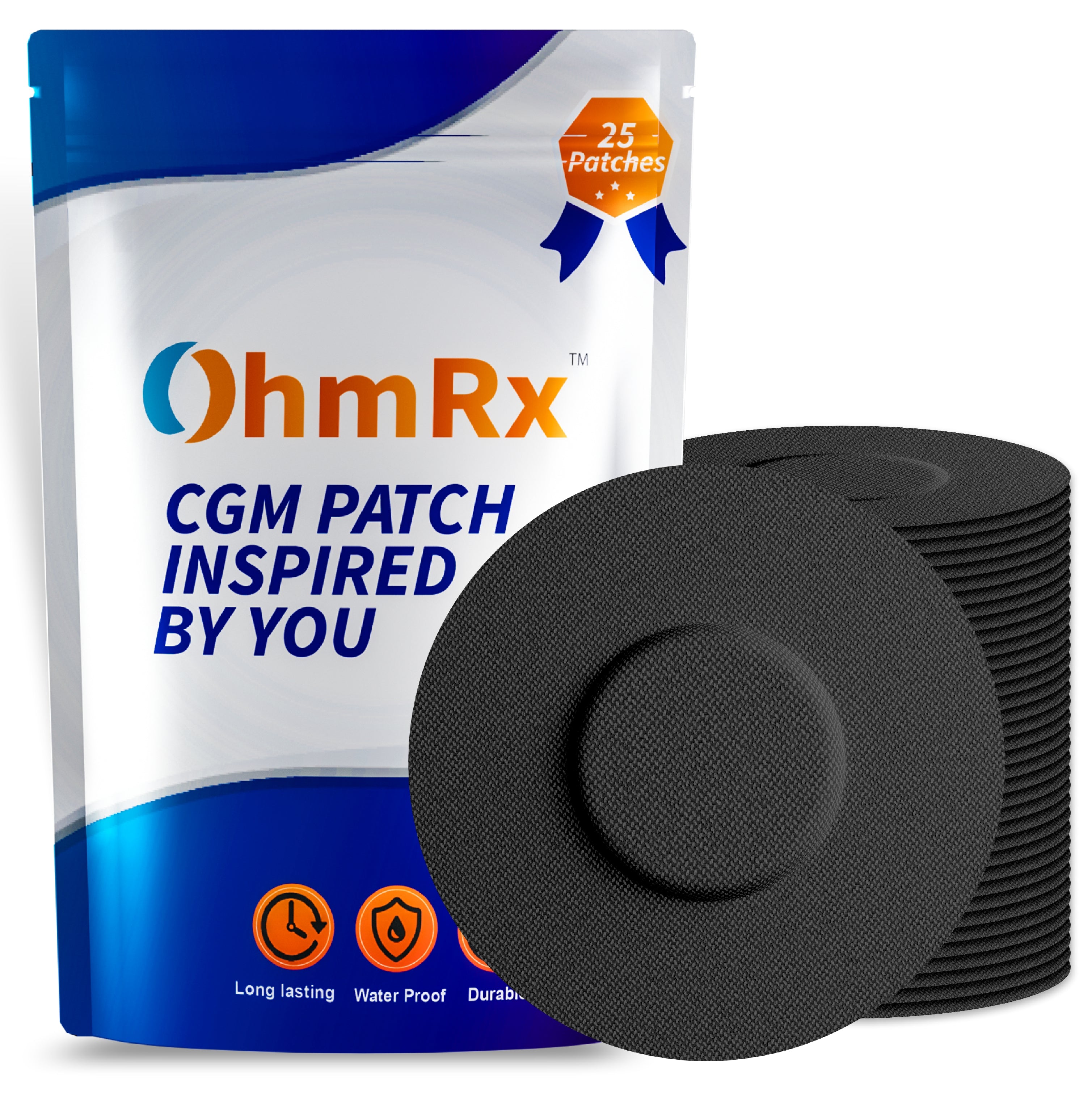 OhmRx Libre 2 / Libre 2 Plus Waterproof Sensor Covers – Pre‑Cut Adhesive Patches (Pack of 25)