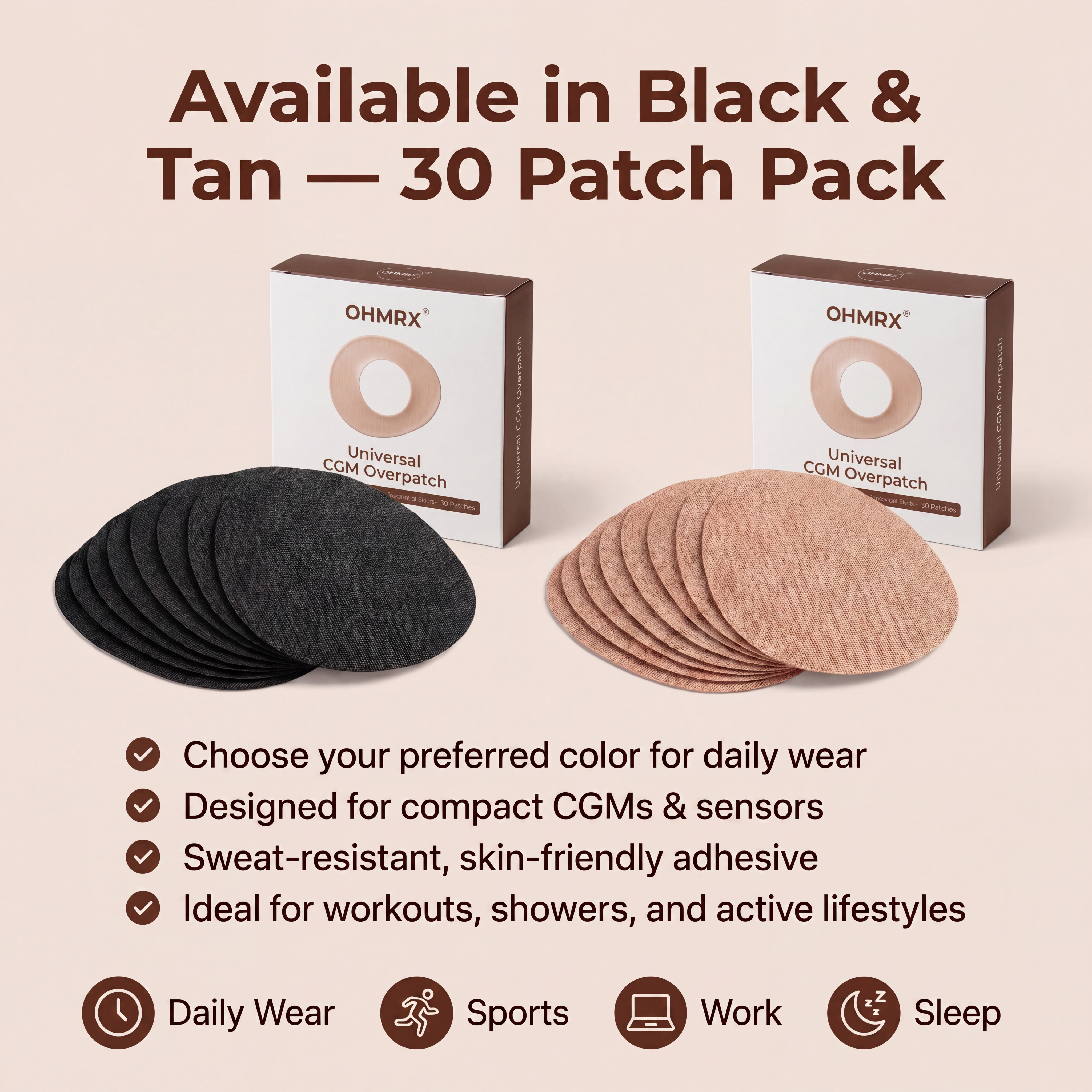 OHMRX Universal CGM & Sensor Patch – 30 Pack