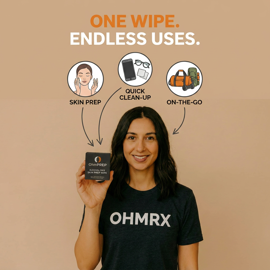 OHM PREP Alcohol‑Free Skin Prep Wipes – 50 Count