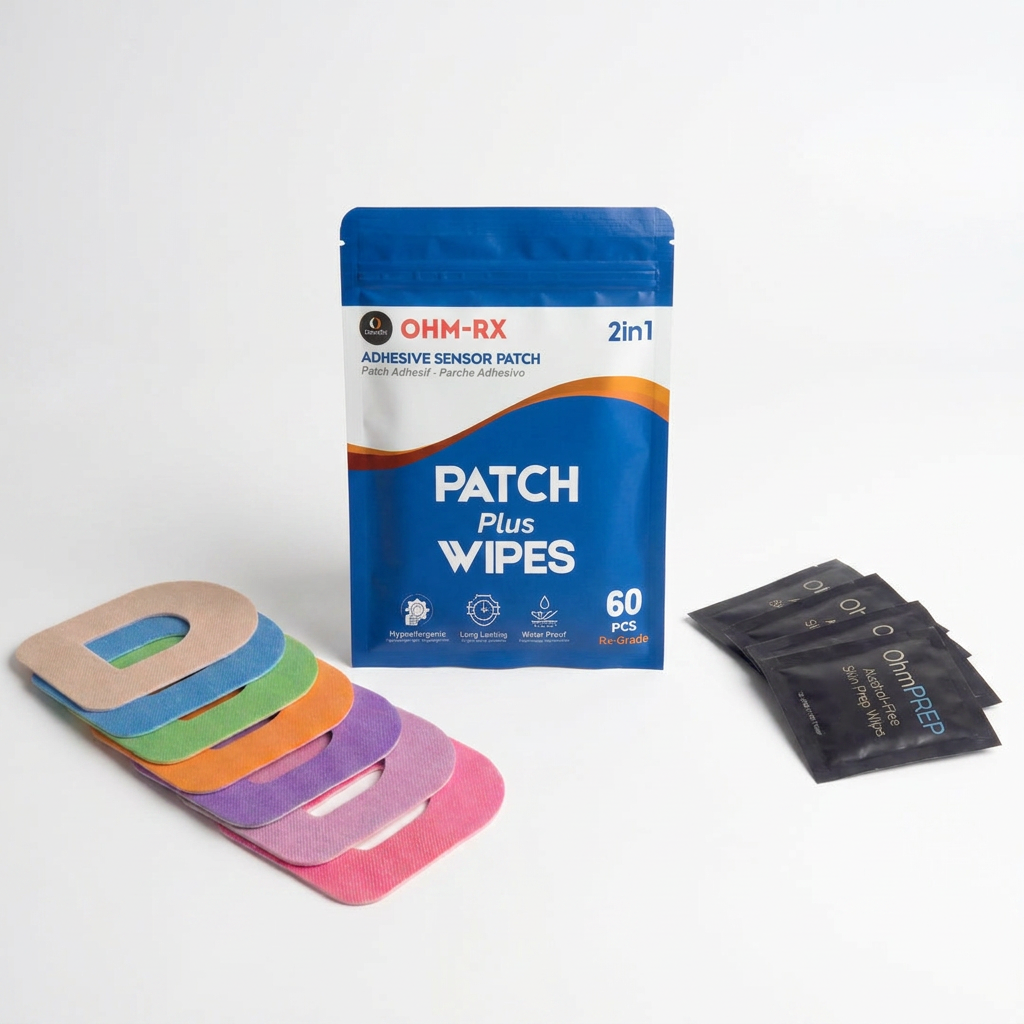 Omnipod 5 Adhesive Patch + OHM PREP Skin Prep Wipe – 2‑in‑1 CGM Prep & Protection Set