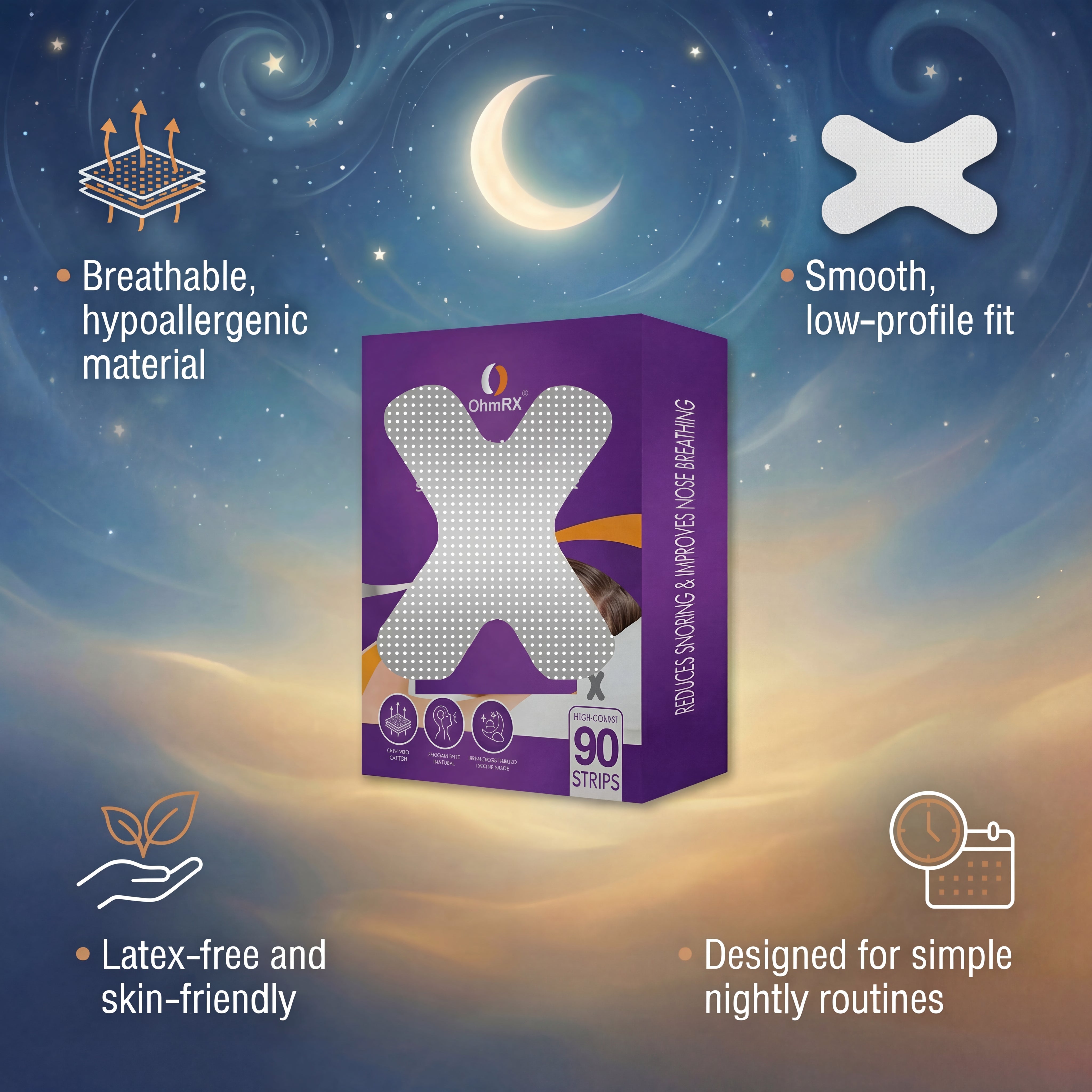 OhmRx Mouth Tape – X Clear | Gentle, Hypoallergenic Nighttime Breathing Strips (90 Count)