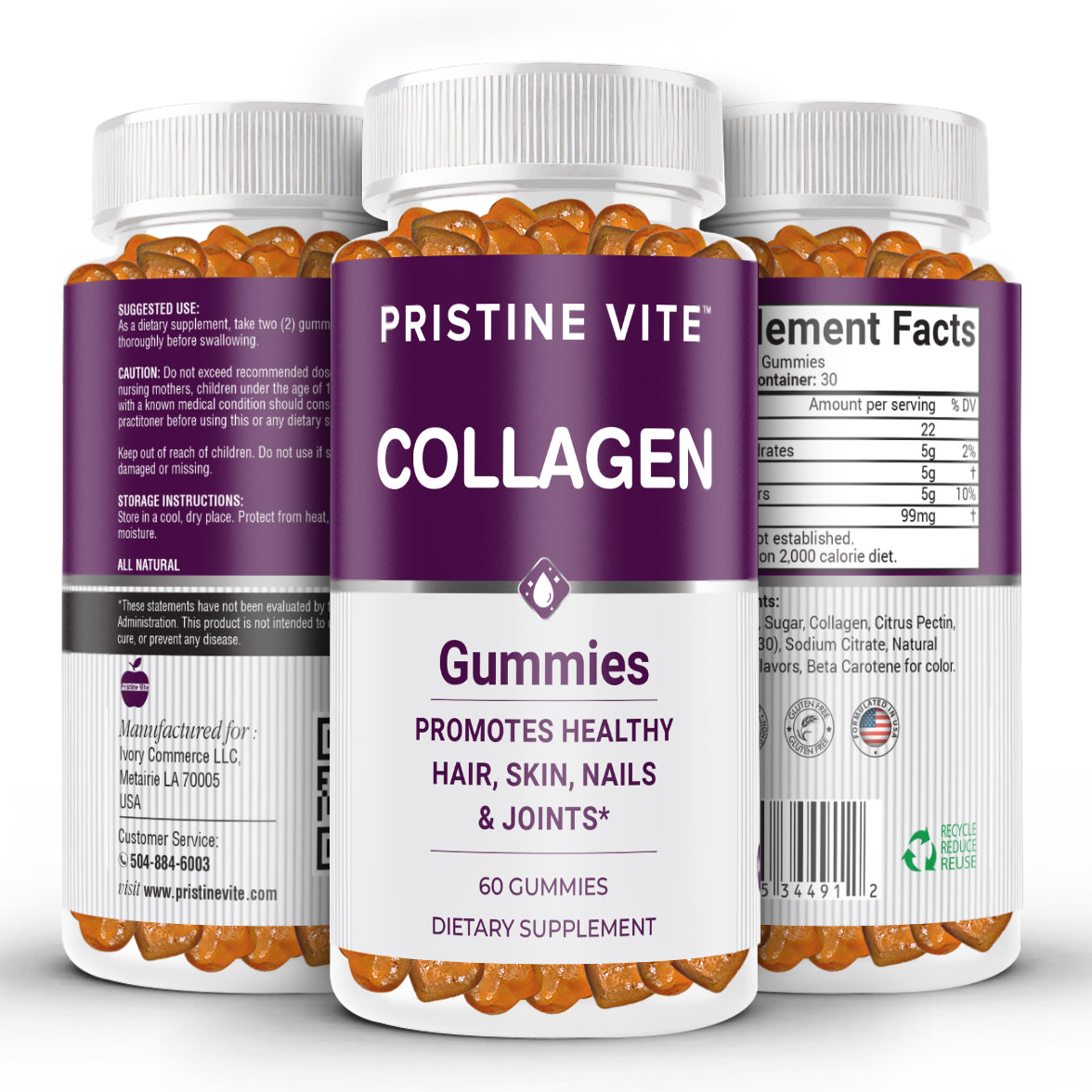 Pristine Vite Collagen Gummies – Tropical Fruit, 60 Gummies