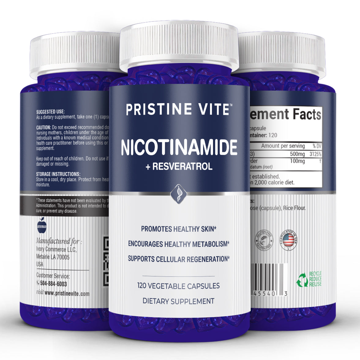 Pristine Vite Nicotinamide + Resveratrol – 120 Capsules