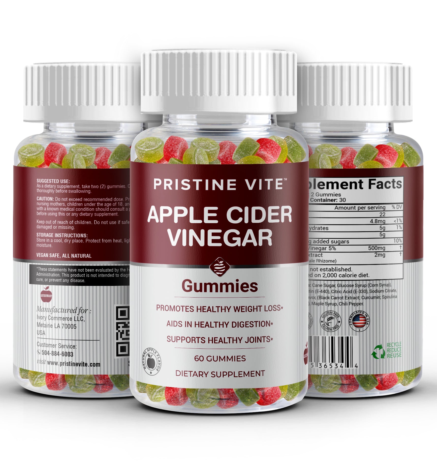 Pristine Vite Apple Cider Vinegar Gummies – 60 Count